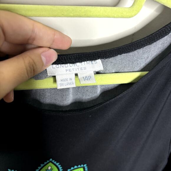 London Times Black Midi Dress Sz 14P - Picture 4 of 9